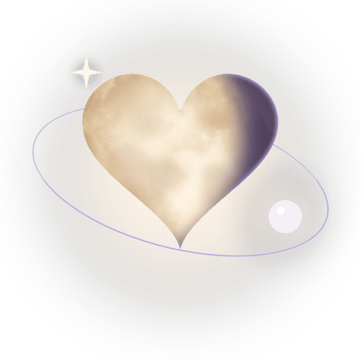A heart-shaped moon circled by a single pearl.